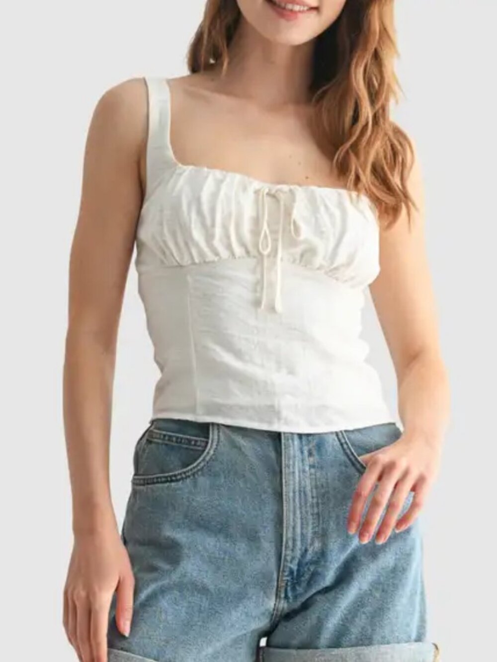 All in Favor White Ivory Linen Blend Babydoll Milkmaid Y2K Tank Top sz XL NWT